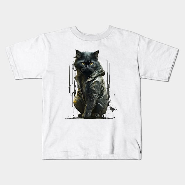 Black Street Cat Gifts Kids T-Shirt by TheLaundryLady